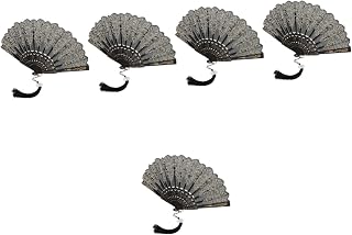 Garneck 5pcs black fan lace fan vintage fan protable fan white fan Hand Fan folding fan China foldable Miss
