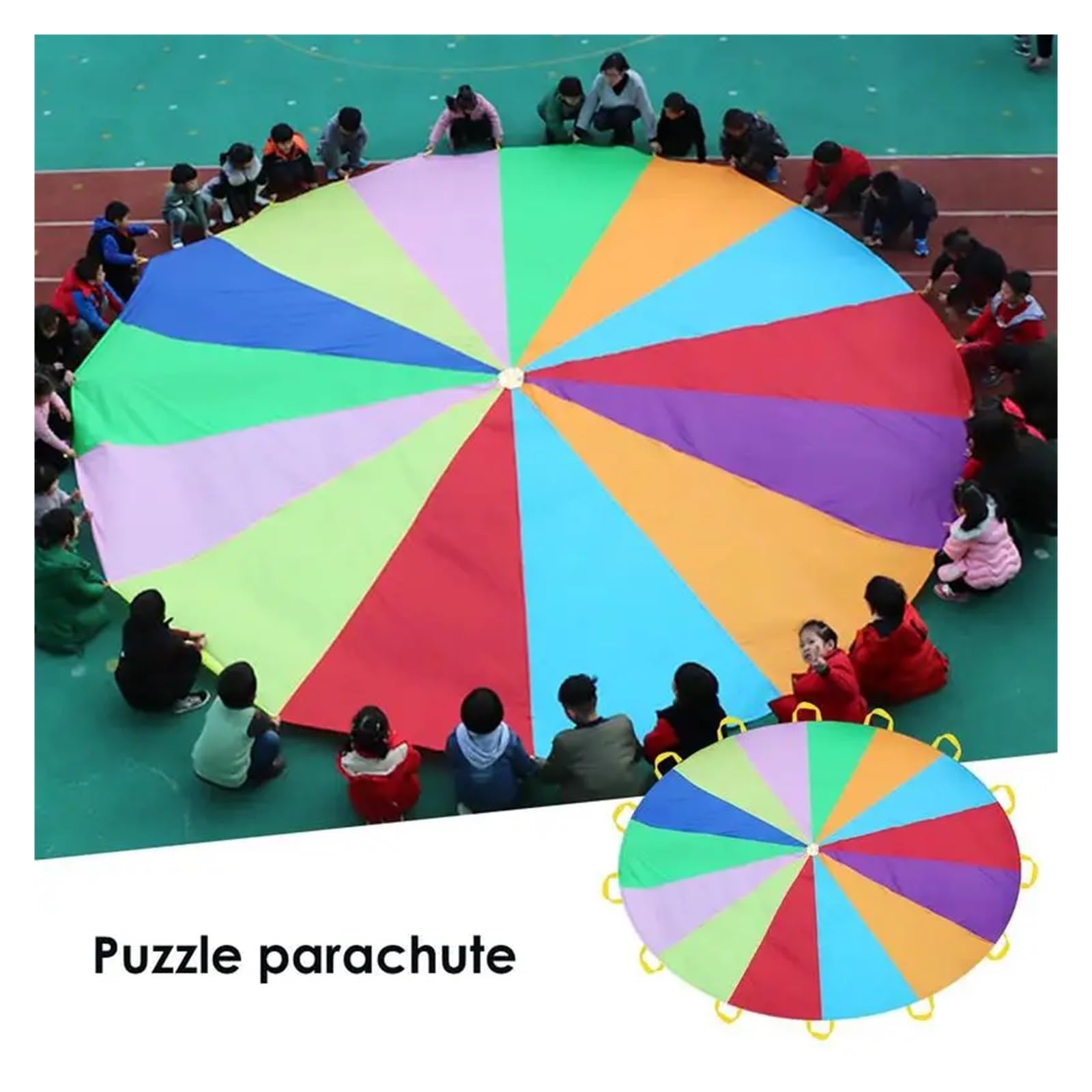 Bunt Fallschirm Riesen-Fallschirm-Partyspiel, Fallschirm mit Griffen, Schulturngeräte, Kooperationsspiele im Freien(3.0m)