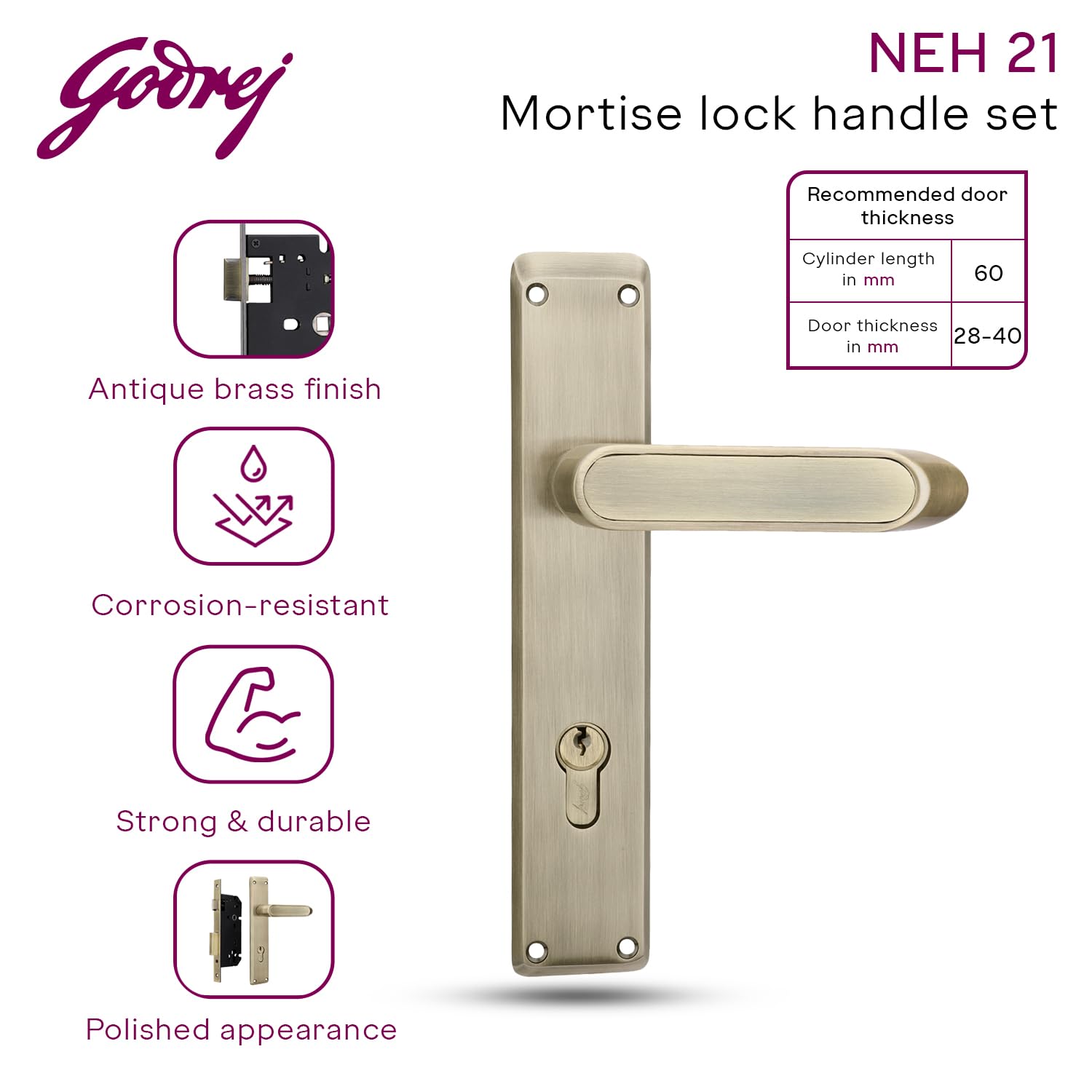 Godrej Mortise Lock - Antique Brass Security Lock -3 Godrej Mortise Lock - Antique Brass Security Lock -3