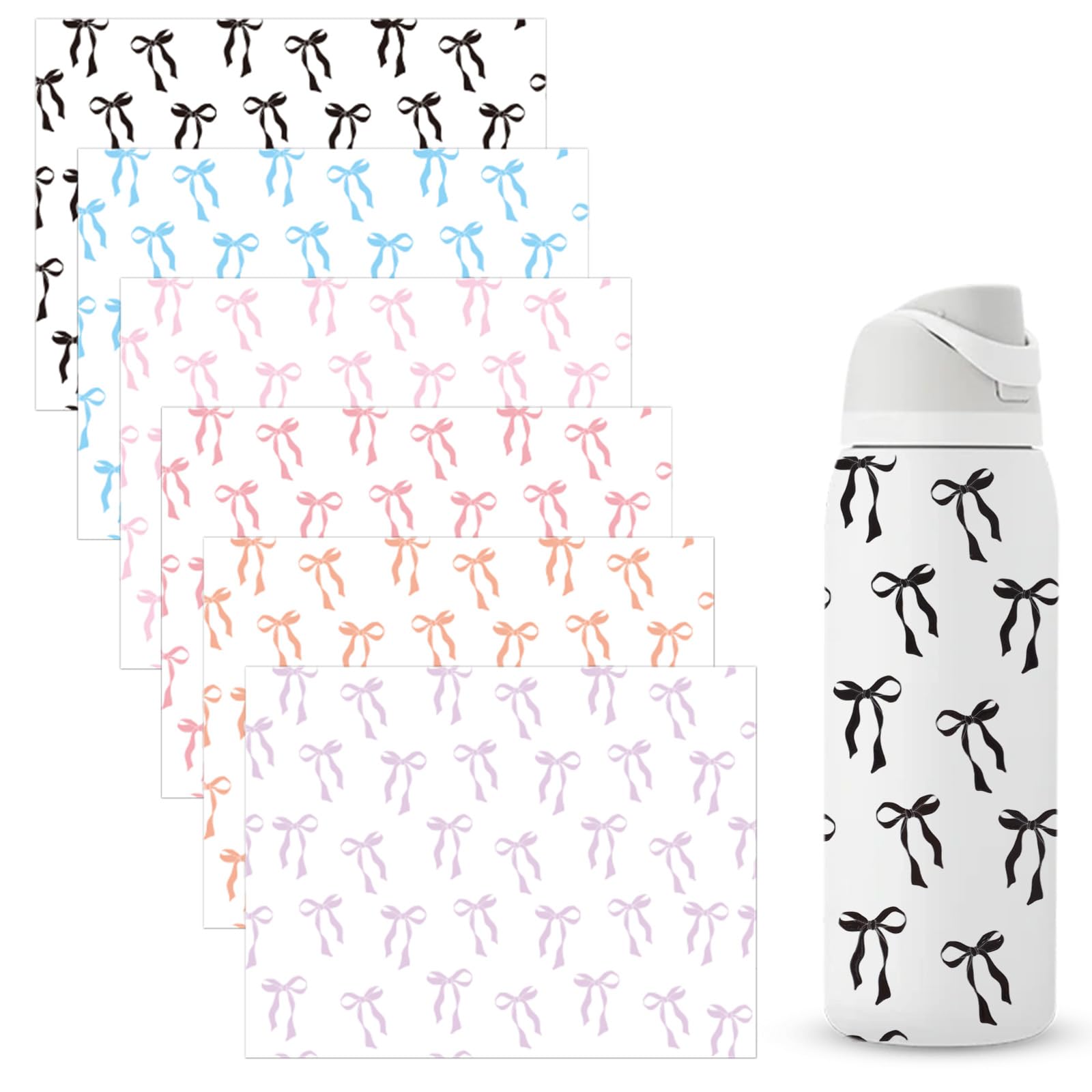 6 Sheets Bows Stickers for Owala, Sweet Pastel Bow Transfer Decal Stickers for Glass Cup Water Bottles Craft Decor Accessories Compatible with Owala Freesip (6 Colors)