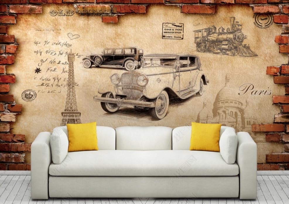 Papier peint intissé voiture rétro poster panoramique haut de gamme pour grand mur