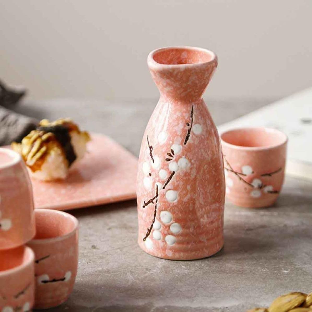 VOSAREA Service à Saké Japonerie en Céramique Rose, Style Chic pour Bar