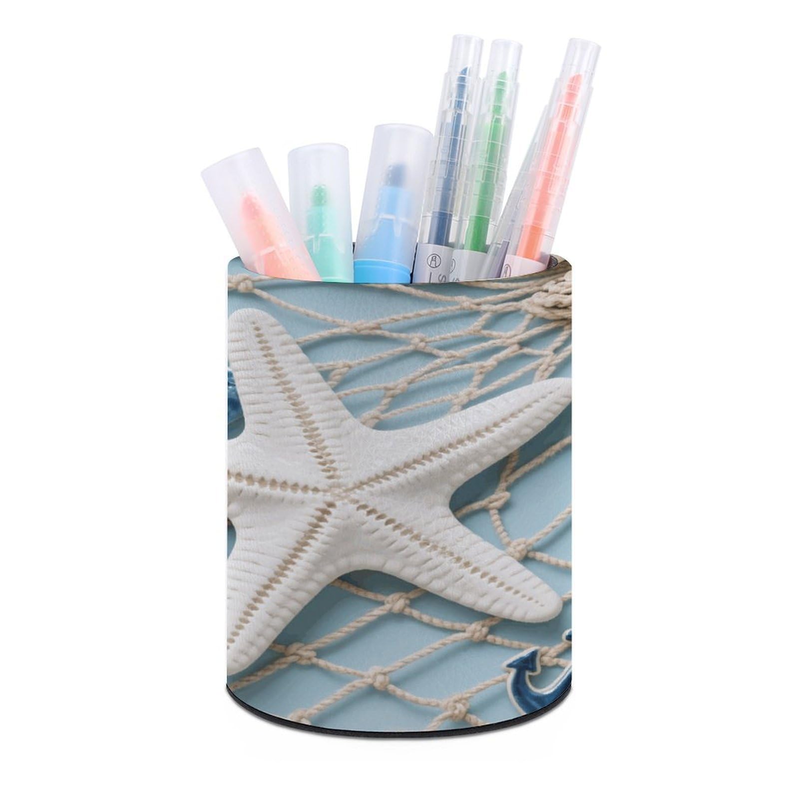 VstaDank Sea Theme Starfish Pen Holder for Desk Makeup Brush Holders Stylish Pen Cup Cute Pencil Cup Round Pencil Holder Decor Brush Scissor Holders for Multifunctional Office Supplies