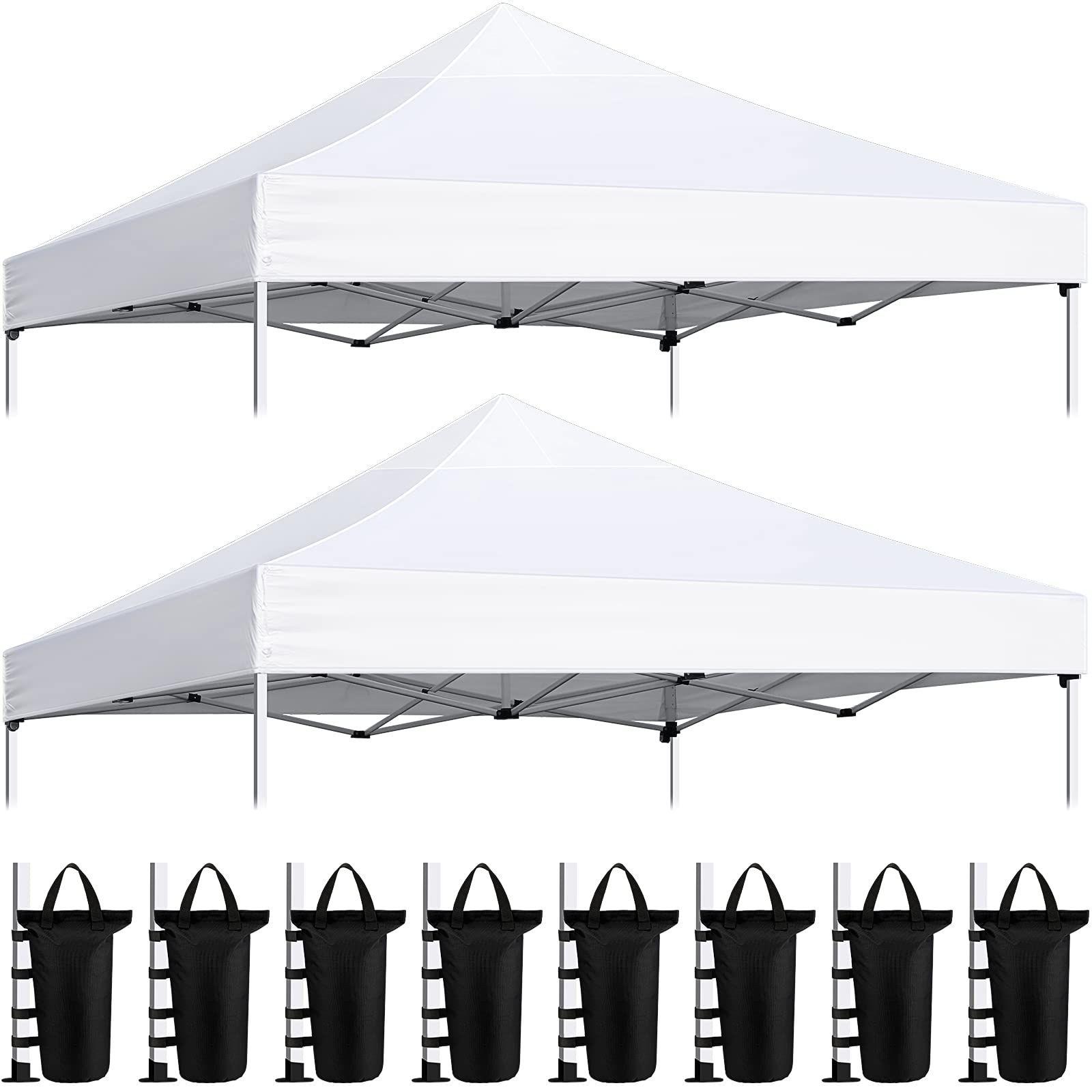 Woanger 2 Pack 10 X 10 Canopy Replacement Top Pop Up Canopy Replacement Canopy Cover Tent Replacement Top Pop Up Canopy Instant Canopy Tops with 8 Pcs Tent Weight Sand Bags for Outdoor (White)