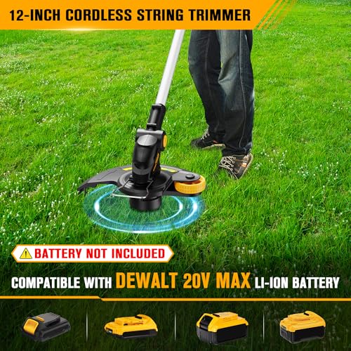 HEINPRO Cordless String Trimmer Compatible with Dewalt 20V MAX Battery, 12-Inch Weed Wacker Cordless Auto Line Feed,Electric Weed Eater Battery Powered Grass Trimmer w/6 Line Spools(Tool Only) - Image 3