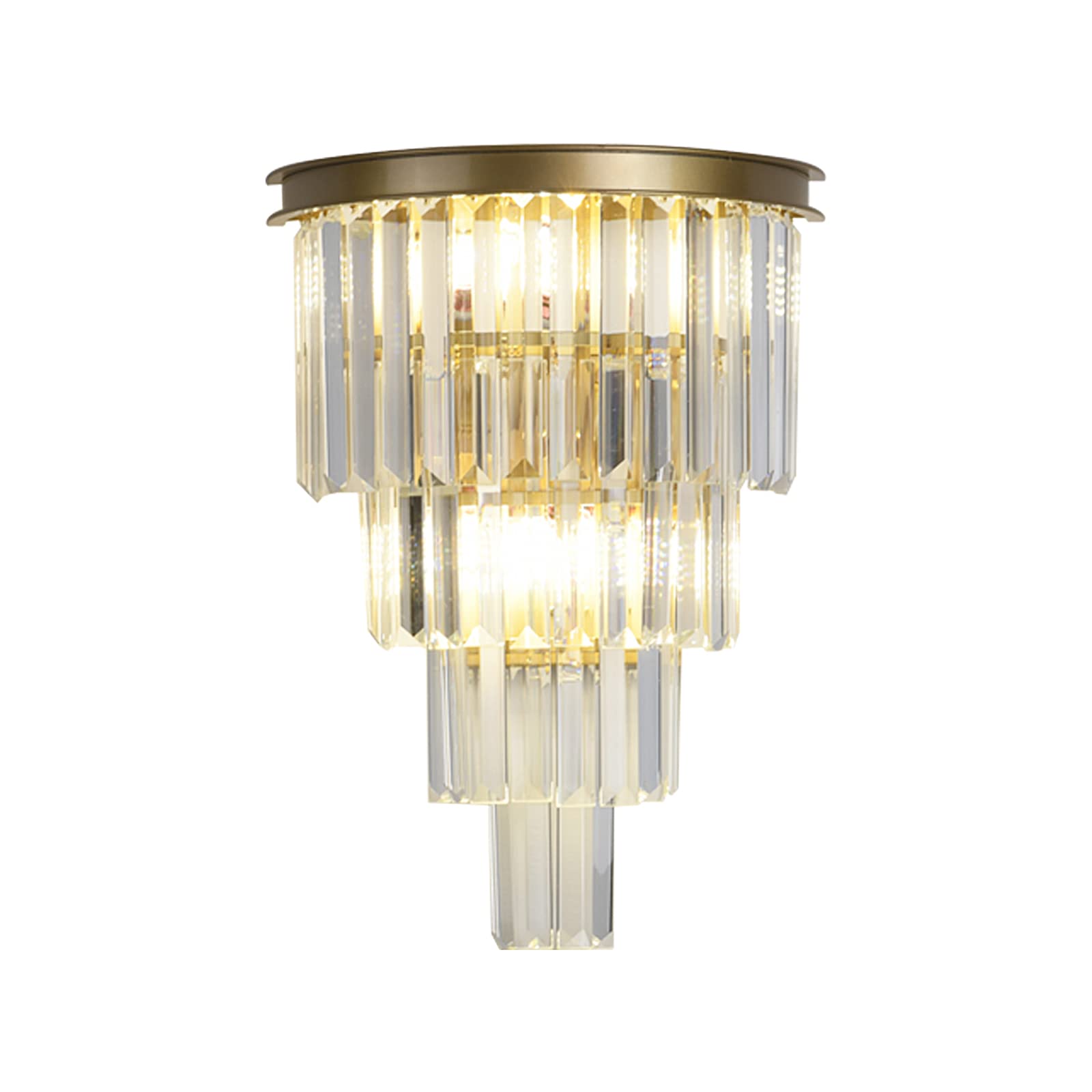 Gold Crystal Wall Sconce, Modern 4-Tiers Crystal Wall Lights for Living Room, Clear K9 Crystal Wall Lamps, Wall Mount Dining Room Kitchen Bedroom Hallway Lighting Fixtures