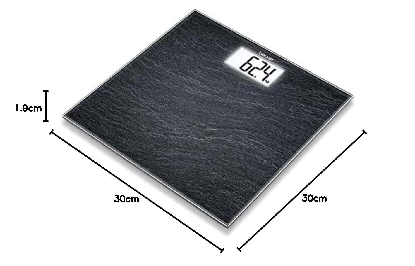 Beurer GS 203 Slate, waga szklana o wyglądzie łupka, bardzo duży wyświetlacz LCD, nośność 150 kg