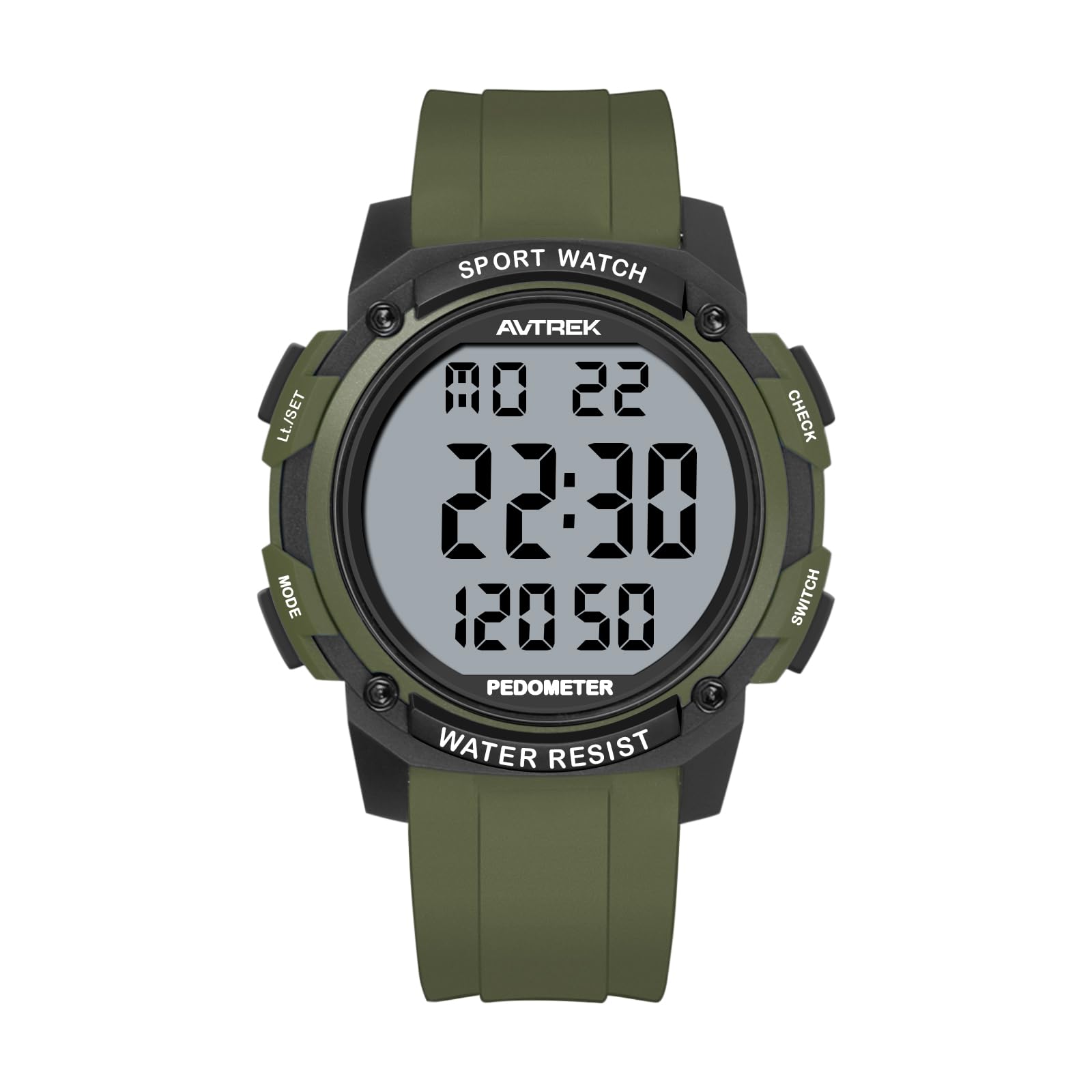 AVTREK Waterproof Pedometer Watch Step Counter for Walking No APP/Bluetooth Required Sport Fitness Tracker with LCD Large Numbers Miles Calories(Green)