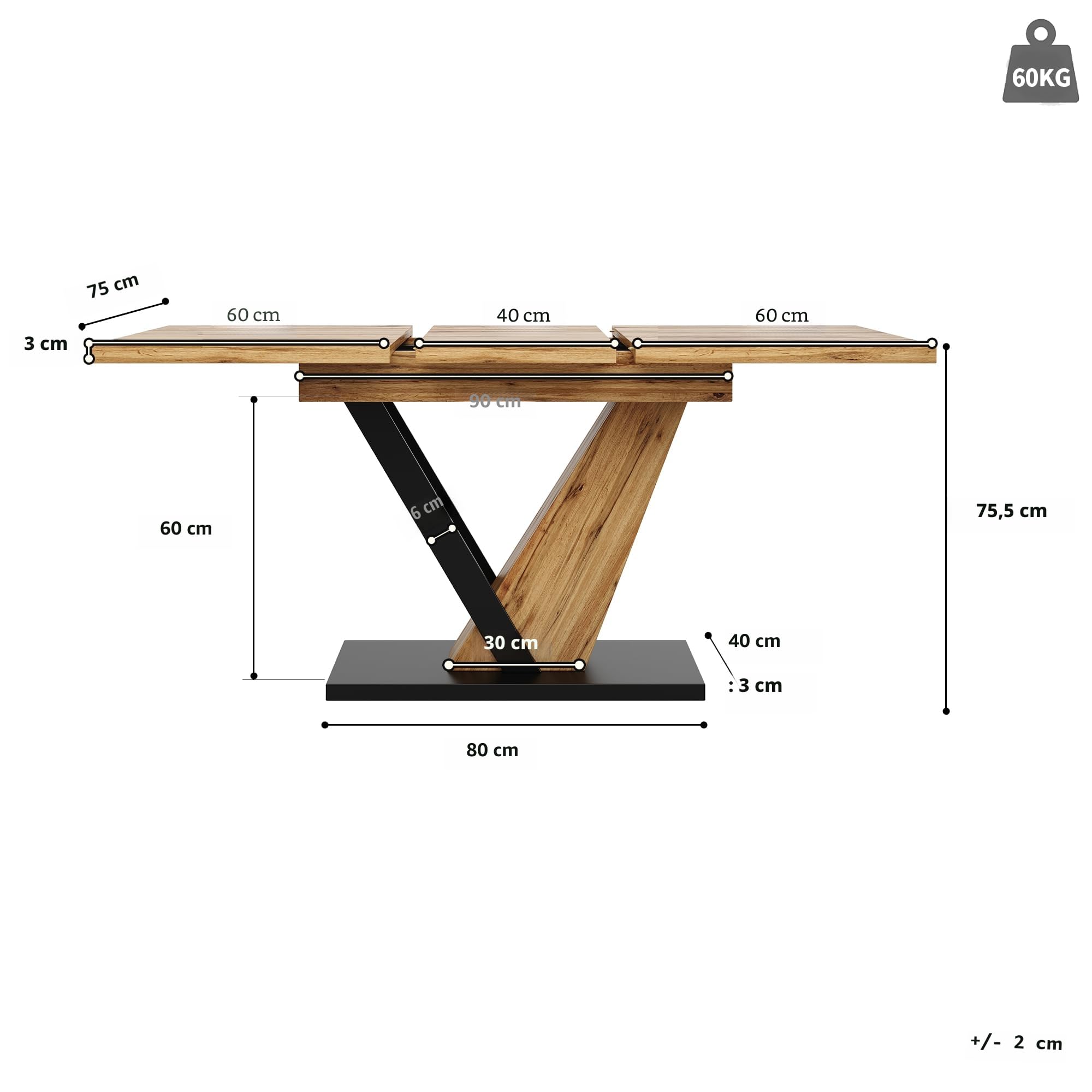 Tavolo da pranzo allungabile 120(160) x 75 x 75,5 cm, tavolo, tavolo da cucina, tavolo allungabile, allungabile fino a 160 cm, adatto per cucina e soggiorno, piano del tavolo con venature del legno