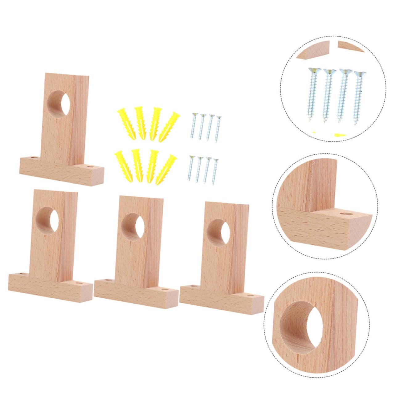 Supporti per Bastone in Legno Beige 4 Pezzi, Staffa Resistente e Pesante per Bastoni Tende, Adatti per Casa e Dormitorio