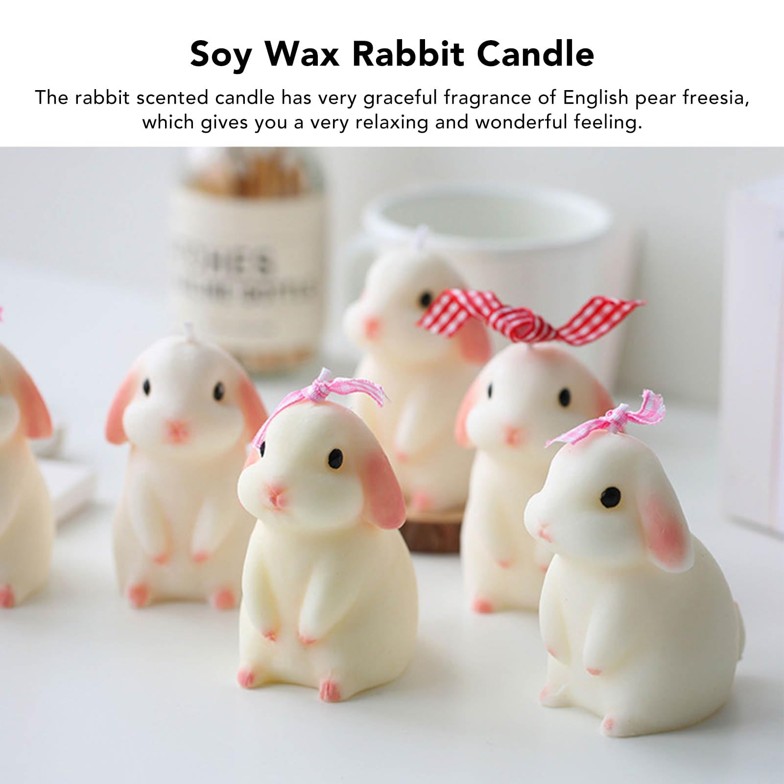 Bunny Scented Candle 3.5 x 2.4 x 2.4in Soy Wax Rabbit Scented Candle Cute DIY Bunny Candle Decoration Ornament for Bedroom Bathroom