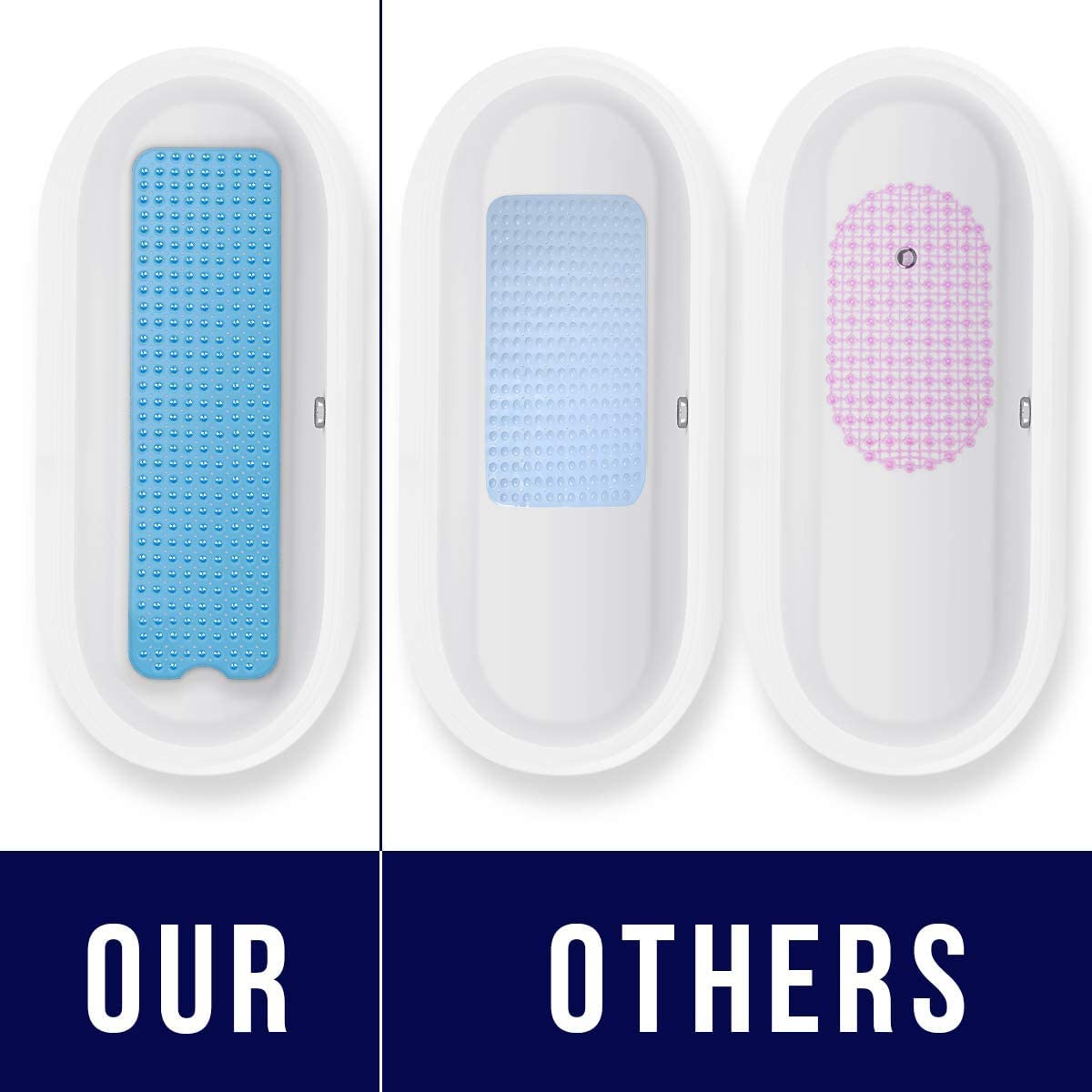 Tappeto Doccia Antiscivolo 100x40cm - Con 200 Ventose E Design Drenante - Sicuro Per Anziani E Bambini (Blu) - Foto 6