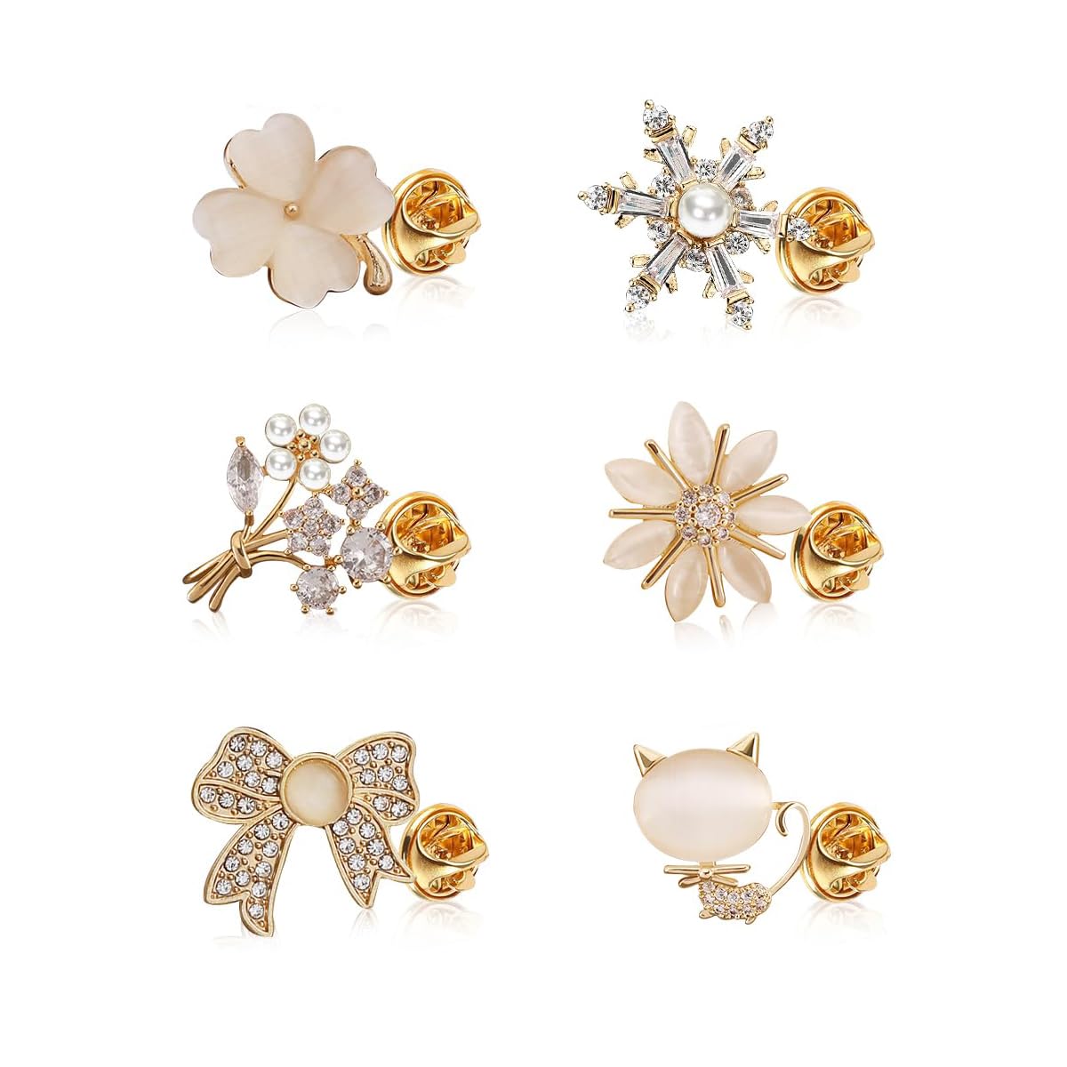 Sponsored Ad - SANNIDHI® 6 or 7pcs Shirt Brooch Pin, Saree Brooch for Women Girls, Pearl Brooch Buttons, Crystal Opal Four Leaf Clover Cover Up Safety Pins for Shirt Shawl Sweater Hat Bag Decor