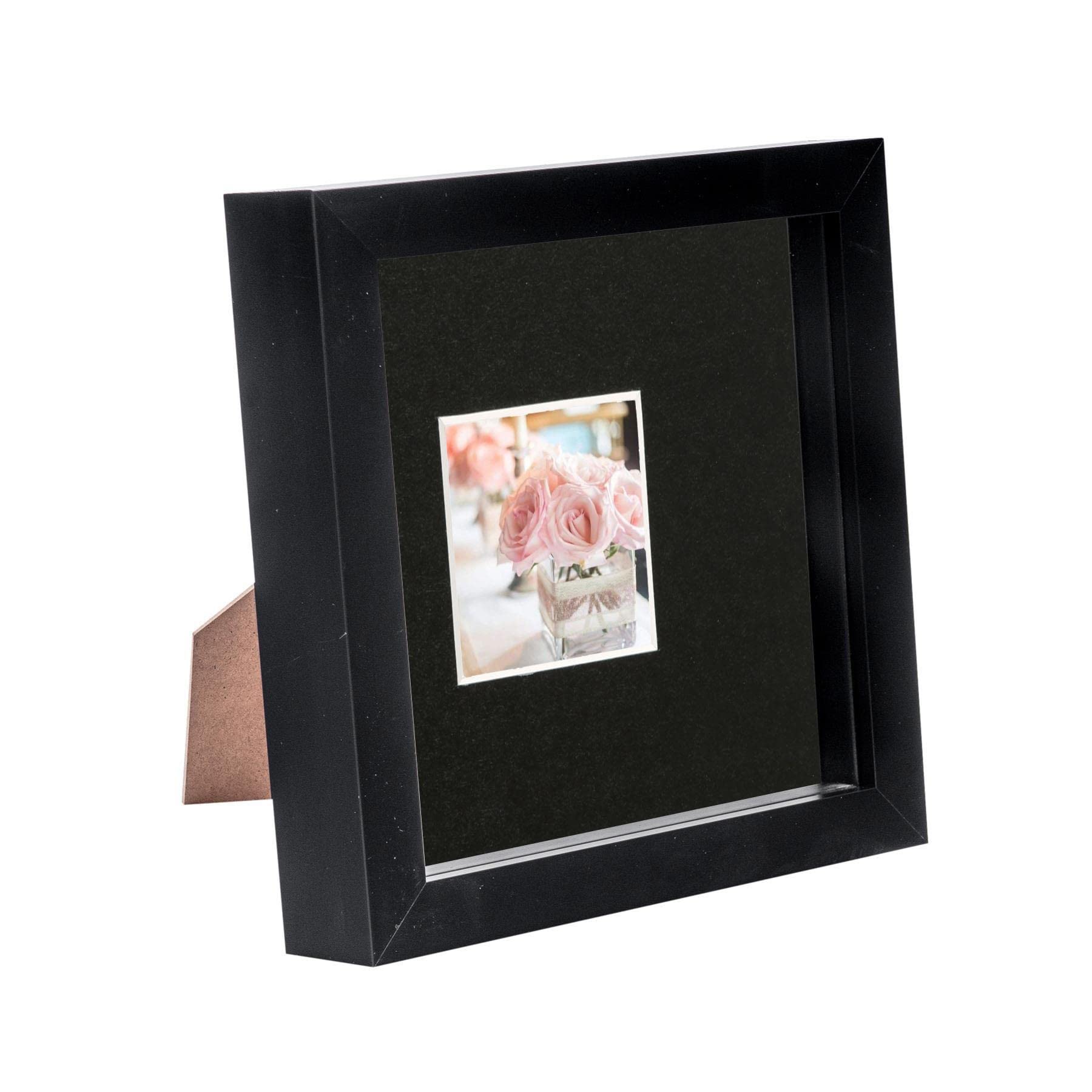 Nicola Spring Black X 3D Shadow Box Photo Frame - Craft Display Picture Frame With 2 X 2 Mount - Glass Aperture Size 6
