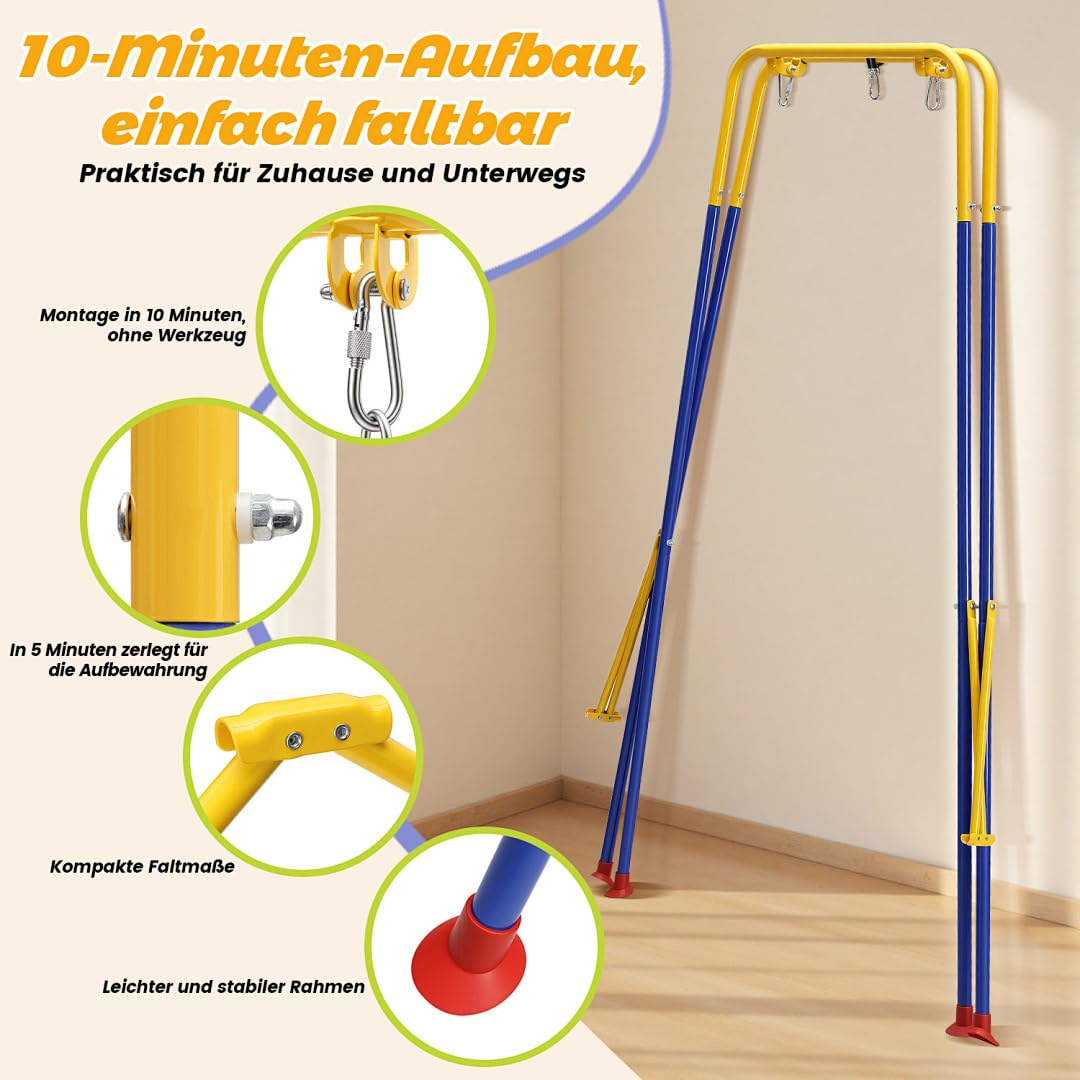 Balançoire pour bébé 4 en 1 avec armature - Balançoire pour enfant - Avec ceinture de sécurité - Pliable et 4 sacs de sable - Pour l'intérieur et l'extérieur - Facile à monter