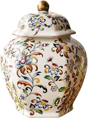 ZHOUXIAO Tarro pequeño de cerámica de jengibre con tapa exquisito y hermoso tarro decorativo de porcelana con tapas jarrones de flores decoración