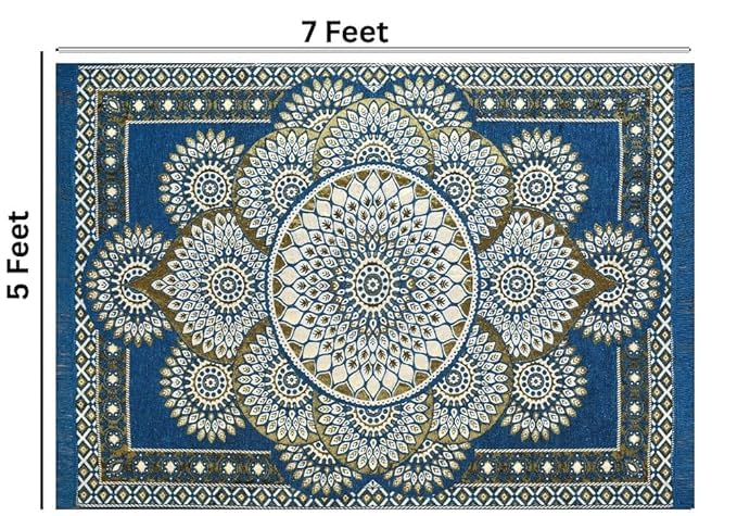 Image of Premium Cotton Carpet for Living Room 5 X 7 FEET | Carpet for Hall /Area Rugs /ChenilleCarpet /CottonCarpet /Carpet for Living Room /Kalin & Dari | Reactangular (Aqua)
