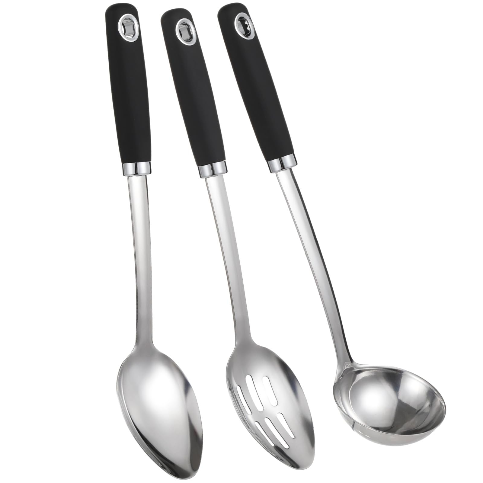 Skdqiee 3 PCS 14 in Cooking Spoons Set, Stainless Steel Large Serving Spoons, Slotted Spoon, Cooking Spoon, Soup Ladle, Anti-Scald Long Handle Kitchen Utensils for Home Restaurant