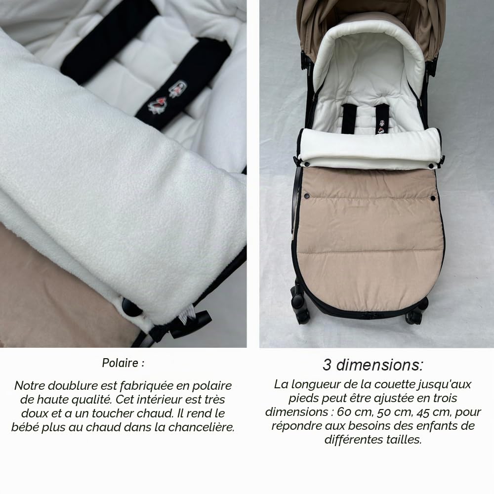 Chancelière universelle chaude pour poussette compatible avec Babyzen YOYO – Ajoutez un coussinet épais – Doublure douce et surface résistante aux éclaboussures – Lavable en machine (taupe)