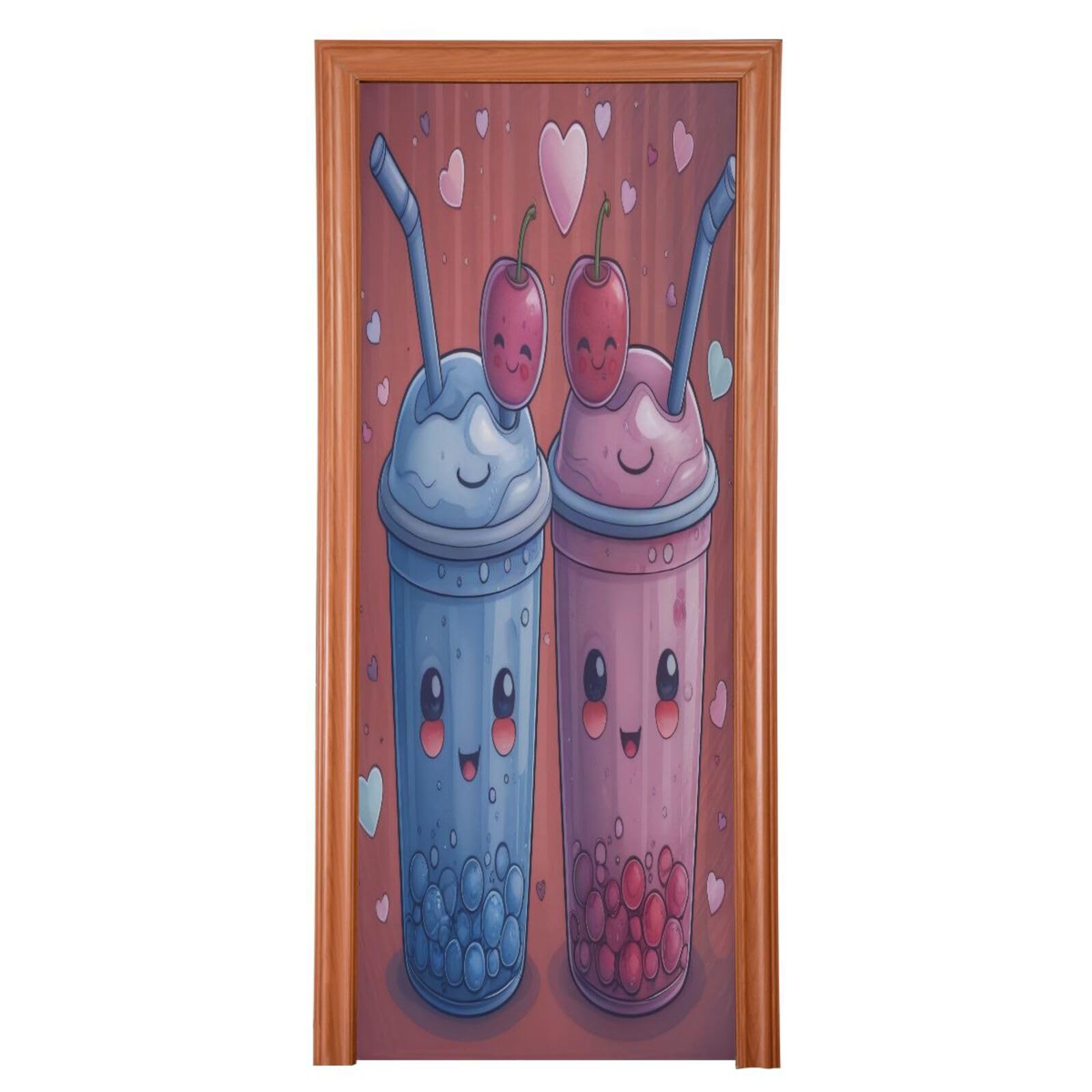 FLildon Kawaii Milk Tea Door Cover Decoration, Party Accessory Porch Decor for Festive Ornament Room Door Covers 32 x 79 Inch