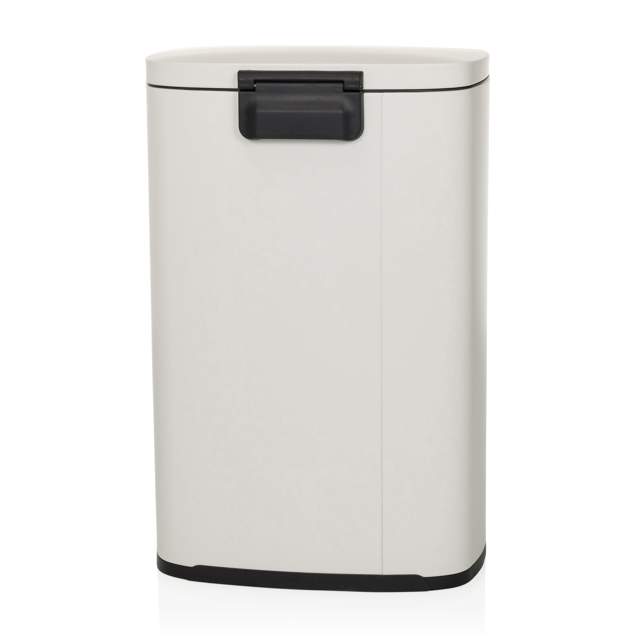hjh OFFICE Cubo de basura 50L, cubo de pedal con tapa, cierre suave CLEAN XV cubo de basura de acero con cubo interior, para cocina, oficina, beige, 64x30x42,5 cm