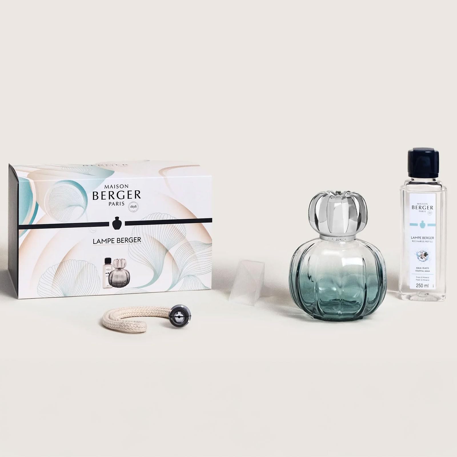 MAISON BERGER - Coffret Lampe Berger Corali avec Recharge Parfum 250ml, Prête à l'emploi - Parfume et Purifie - Diffusion Fine, Homogène et Longue Durée (Vert)