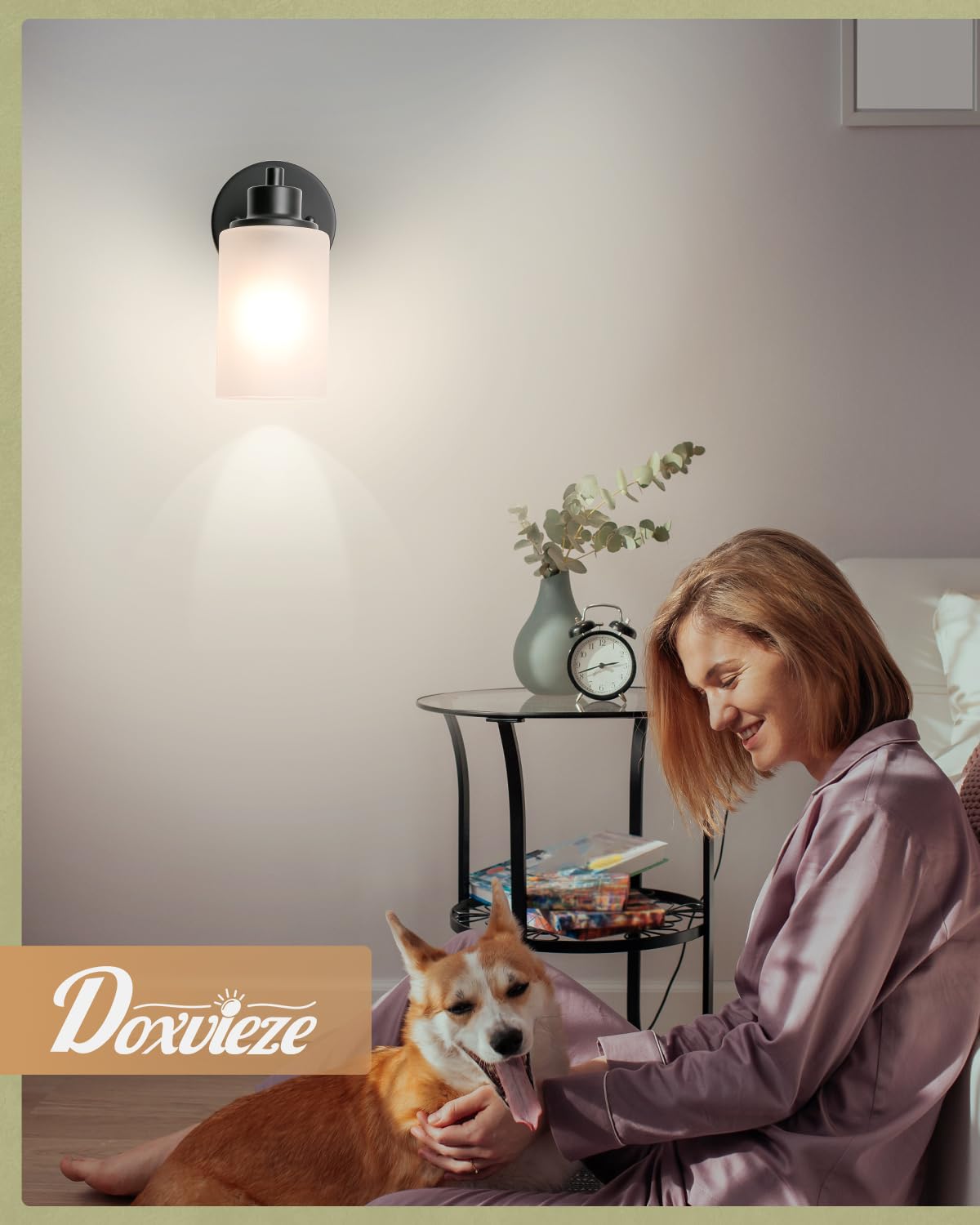 Paquete de 2 apliques de pared estilo granja, lámparas de tocador de baño negras para interiores con pantalla de vidrio esmerilado blanco, iluminación moderna para montar en la pared, lámpara base E26 7