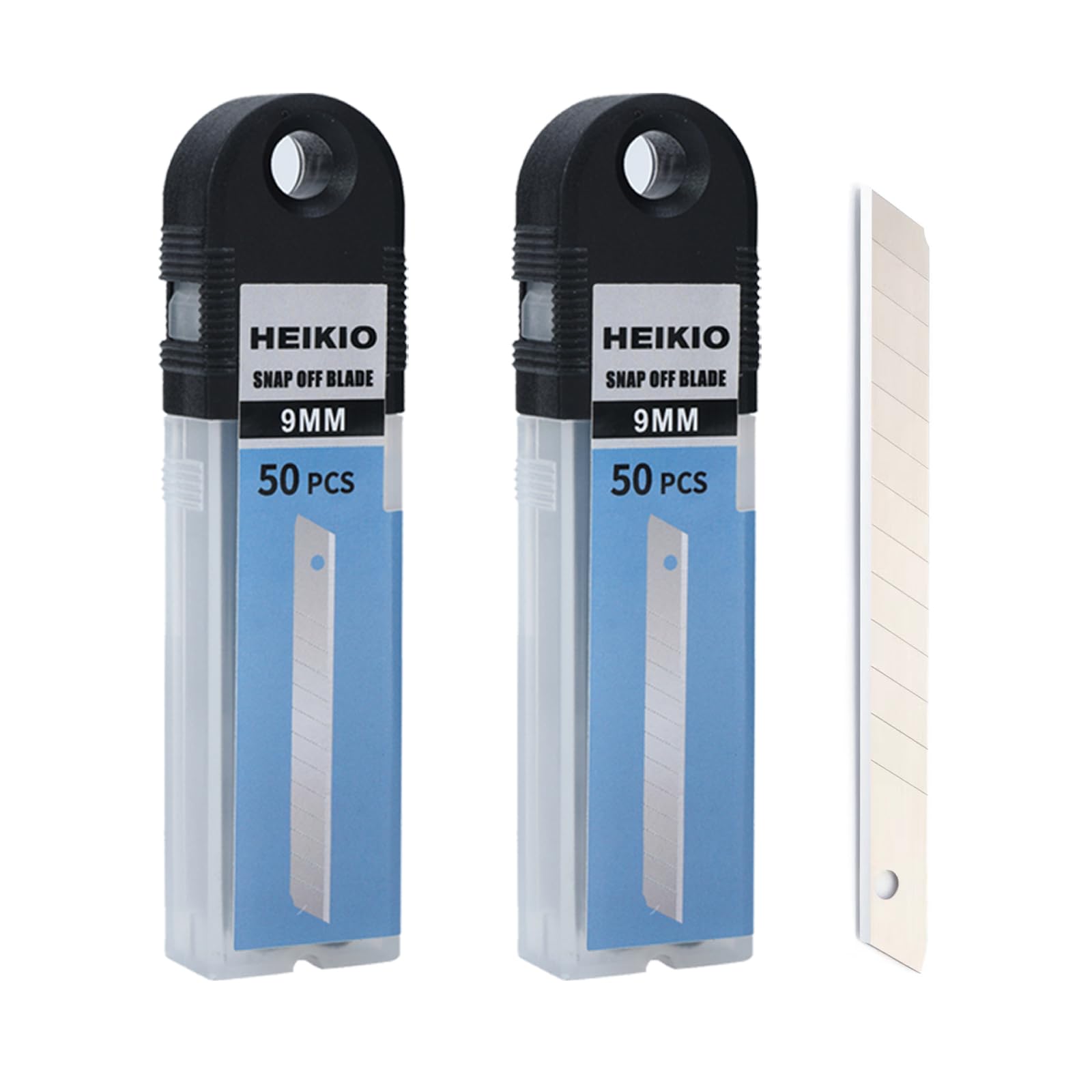 HEIKIO 9mm Snap-Off Blades, 100-pack, 60 Degree Cutting Angle, Replacement Blades for 9mm Utility Knives and Box Cutters, Quality Steel Made and Sharp