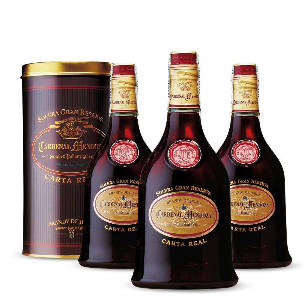 Cardenal Mendoza Carta Real Solera Gran Reserva, Brandy de Jerez (3 x 0.7l) 40% vol, 25 Jahre im Solera-System gereift - vollmundig und weich mit Noten von Vanille, Karamell, Beeren und Eiche
