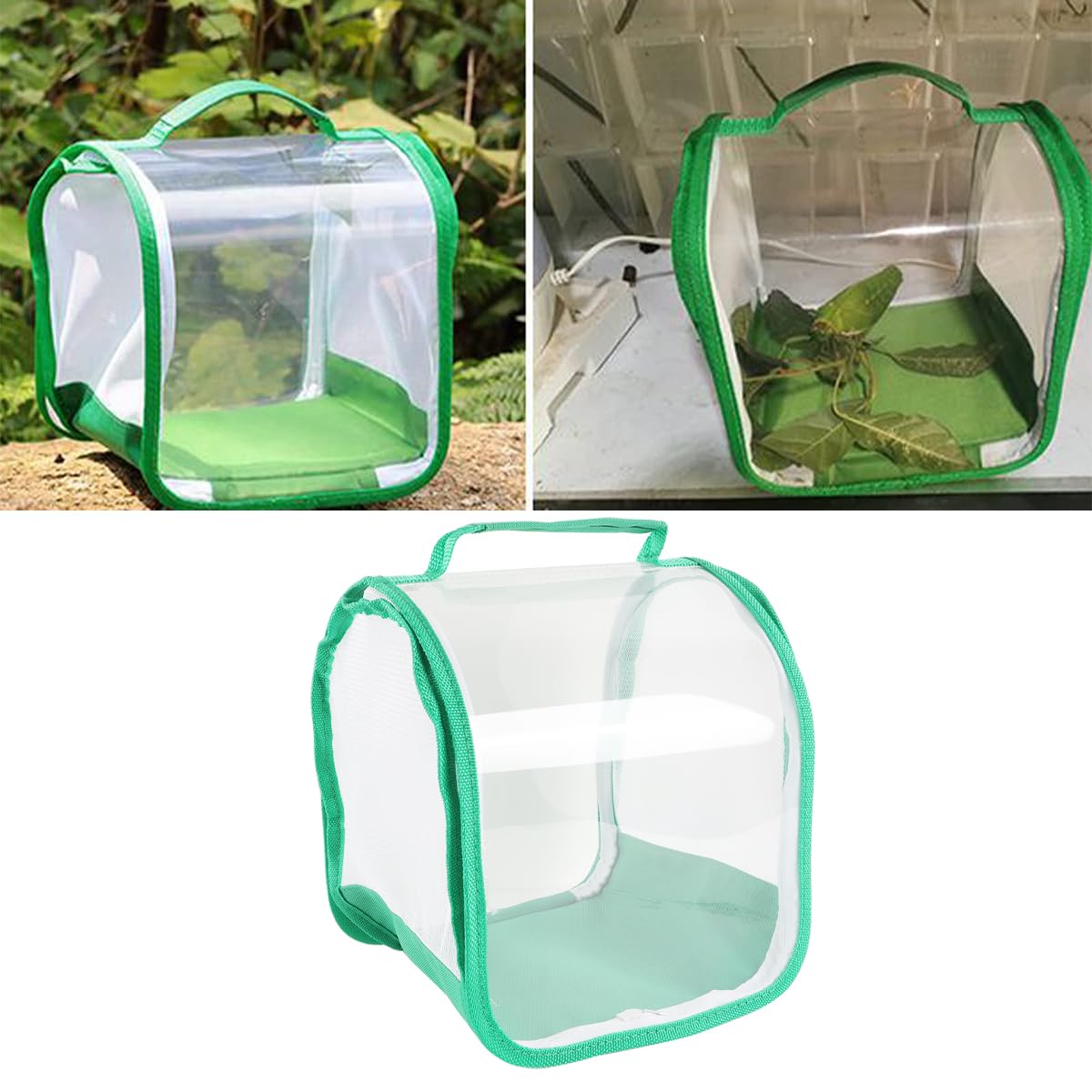 Qury Jaula de hábitat de mariposas, 7.9 x 7.9 x 7.9 pulgadas, plegable, malla de ventilación transparente con asa para mariposas, libélulas (verde)