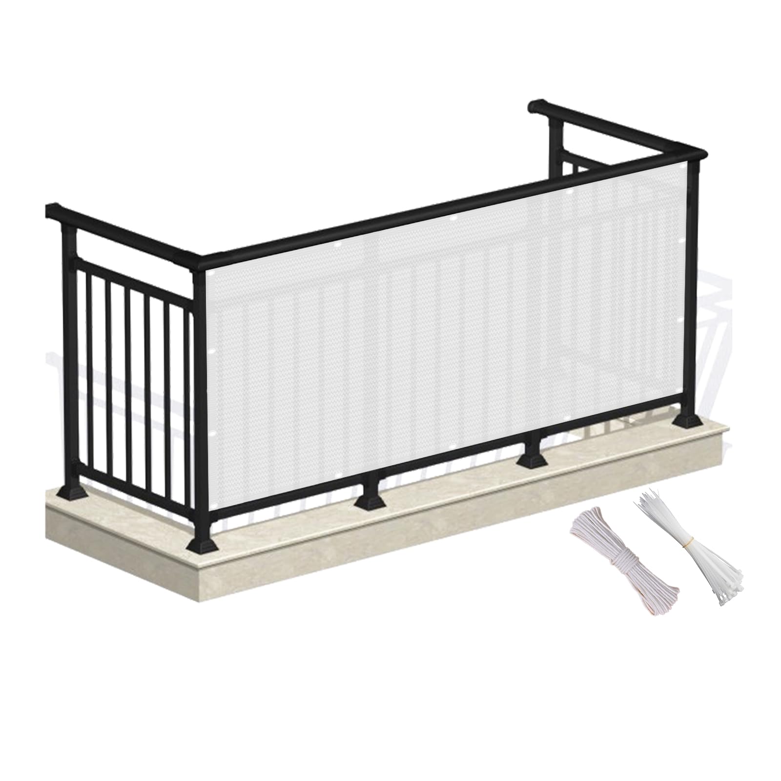 Balcony Privacy Screen 60 x 190 cm Wind and UV Protection,Sun protection, breathable, Fence Screen for Balcony Screen Fence Cover with Cable Ties and Rope for Backyard,Deck,Railing,Pools, White