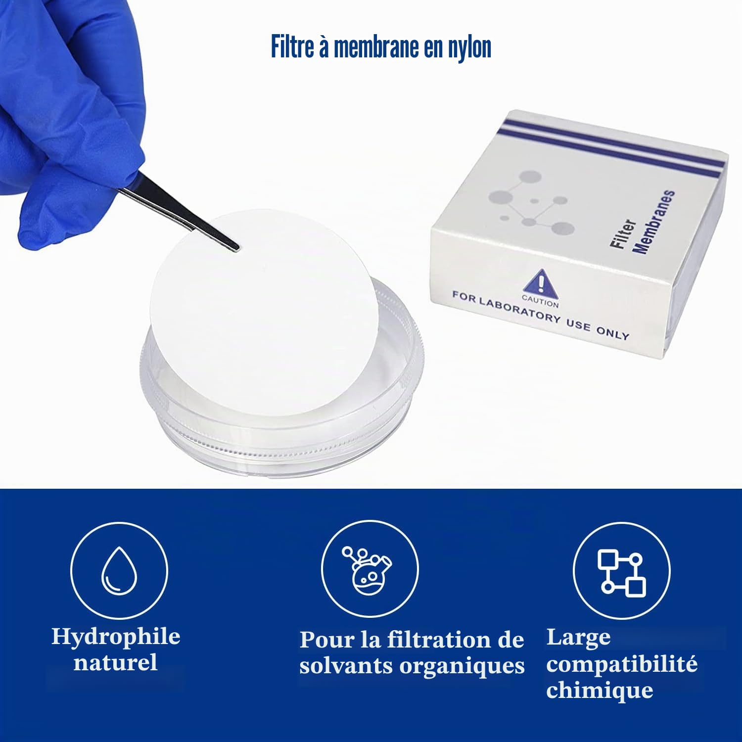 Filtres à membrane en nylon Labfil, filtres à membrane à disque en nylon hydrophile, diamètre 47 mm, taille des pores 0,22 µm, emballage de 50 pièces