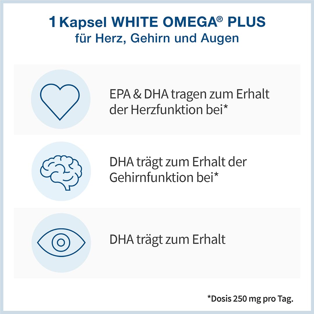 Omega 3 Kapseln hochdosiert - Vergleichssieger 2026 - nur 1 Kapsel täglich - 400mg EPA + 300mg DHA - ohne Aufstoßen - hochreines Fischöl in Triglycerid-Form, laborgeprüft - White Omega PLUS