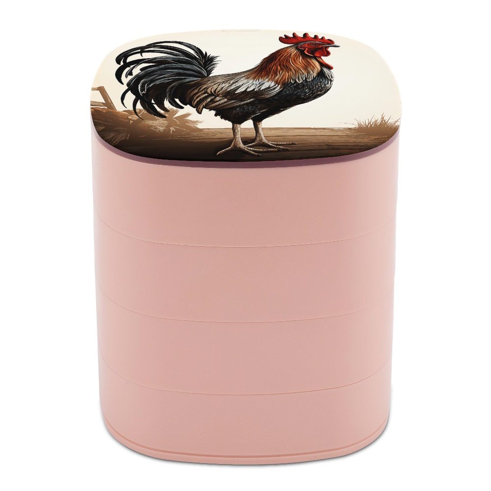 VstaDank Rooster Jewelry Organizer Small Travel Earring Storage Box with Mirror 4-Layer Rotating Travel Jewelry Tray Case with Lid Large Capacity Jewellery Holder Case