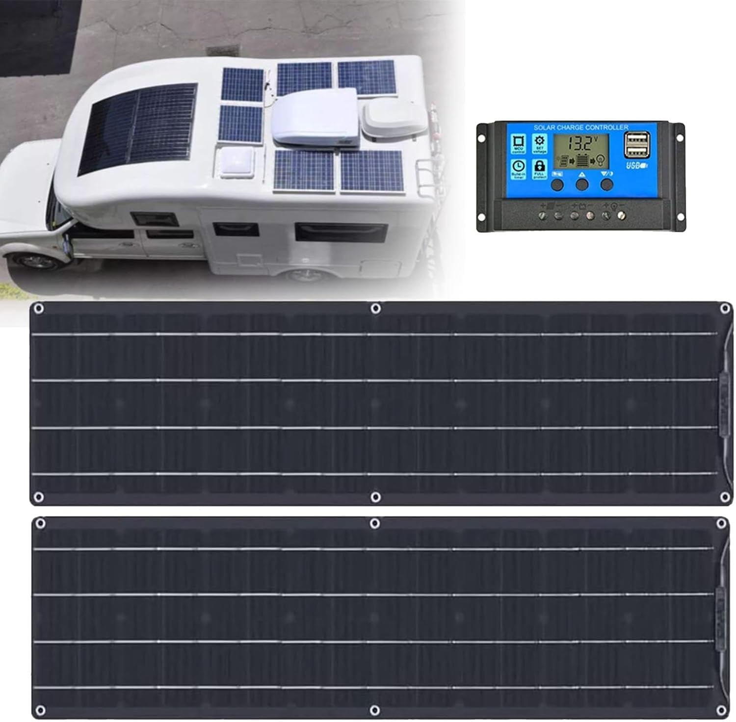 GZGHRZQS 200W/400W/800W Solar Panel Kit Portable, Framed Solar Panel, Flexible Monocrystalline Module With 40A Charge Controller, IP67, For Family, Caravan, Boat