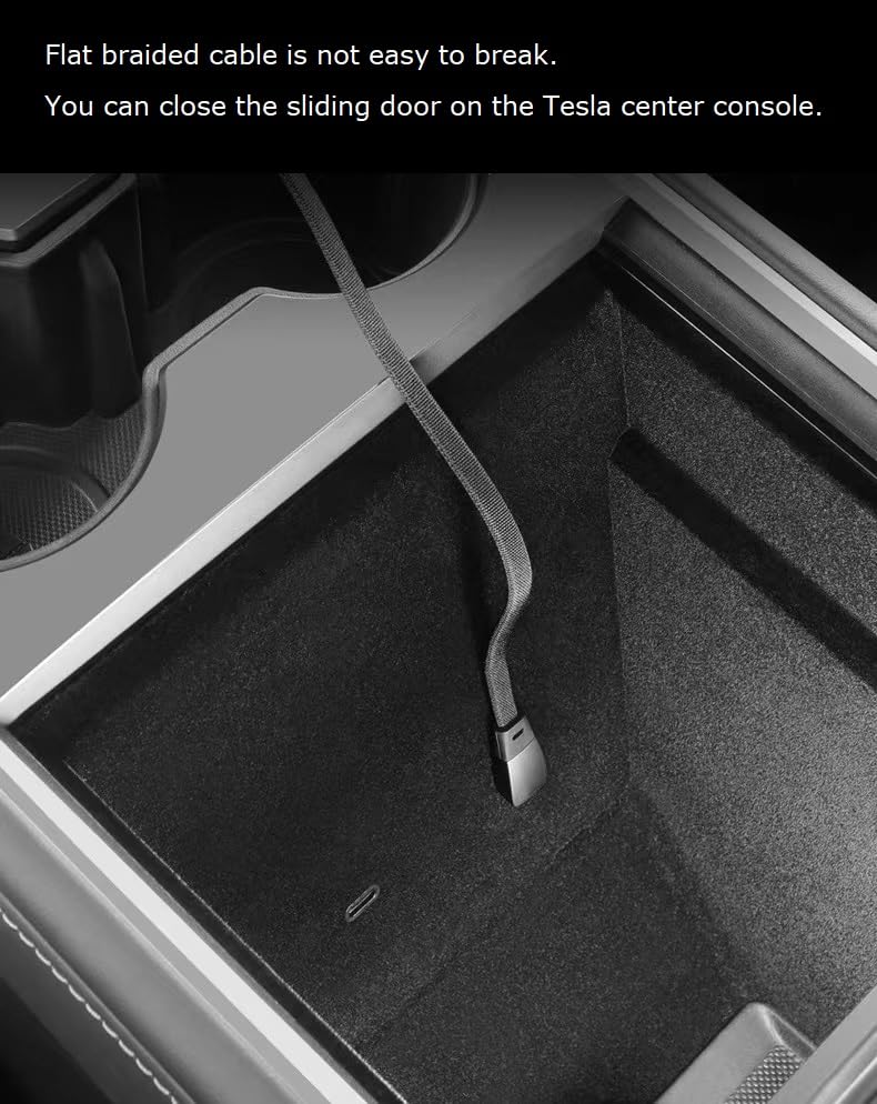 Miniatura 2 de Paquete de 2 cables USB-C para Tesla modelo Y3,90 en ángulo recto trenzado plano PD QC3.0 cable de carga (USB-C a Lightning y USB-C a USB-C) se
