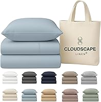 Vista 31 de Cloud Scape Linen - Juego de sábanas de 100% algodón egipcio, tamaño individual, juego de ropa de cama de lujo de 3 piezas, 400 hilos, calidad