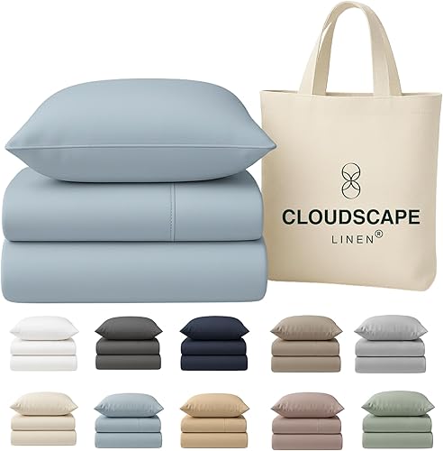 Cloud Scape Linen - Sábanas 100% de algodón egipcio tamaño individual, juego de 3 piezas de ropa de cama de lujo, 400 hilos, calidad de hotel,
