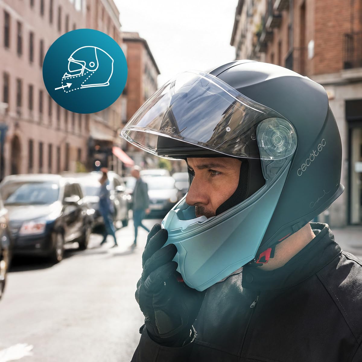 Cecotec Casco Moto Modular con Visera FlexShield S. Homologación ECE 22.06, Doble Certificación P/J, Resina Termoplástica, Visor Antiarañazos, Visor Solar Ajustable, Interior Desmontable y Lavable