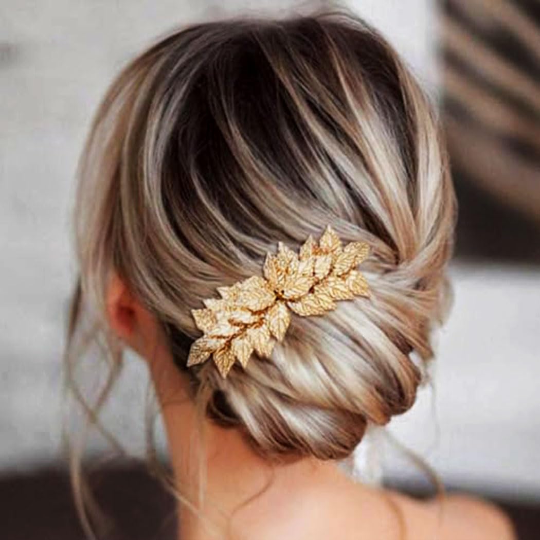 Gorais Gold Leaf Wedding Hair Comb Leaves Bridal Hair Piece Bride Hair Accessories for Women and Girls