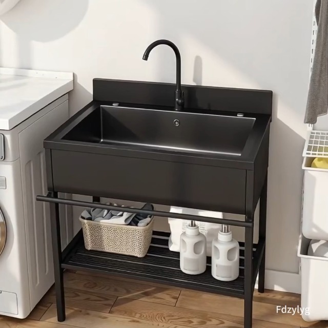 Produktbild von Home Nature Freistehende Küchenspüle – 50x40x80 Cm, 1 Becken, Edelstahl, Mit Wasserhahn, Mobil, Für Outdoor, Restaurant & Bar