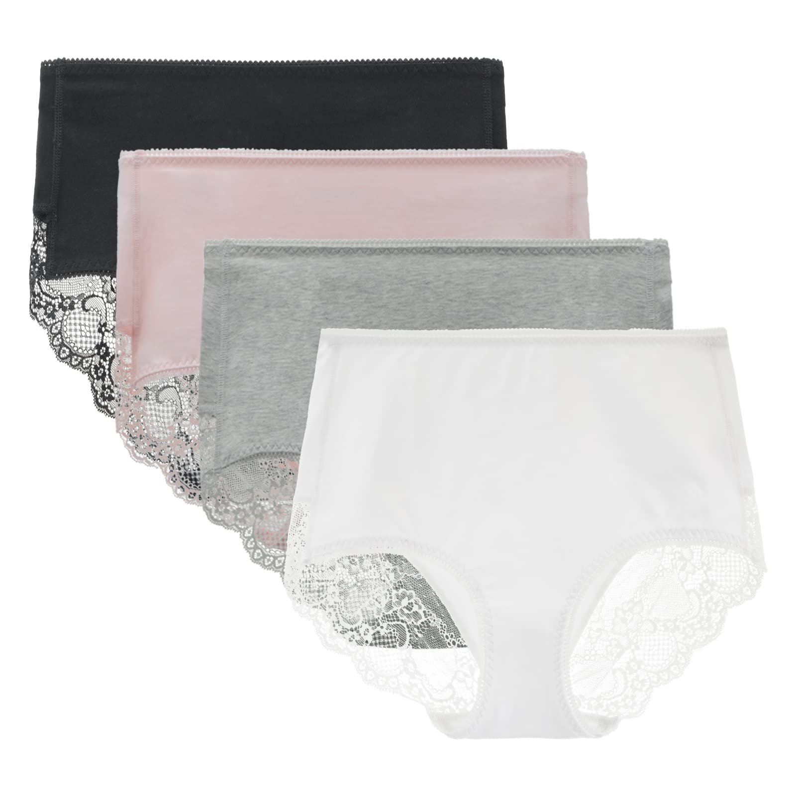 Women's 3 or 4 Pack Comfort Cotton Lace Coverage Full Rise Briefs Underwear X-Large Black/Pink/Grey/White