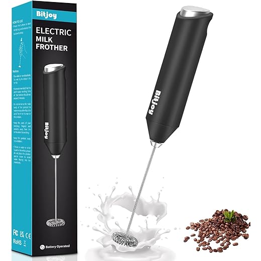 Milk Frother Electric Mixer Coffee - Battery Operated Whisk Handheld Drink Stirrer Mixing Wand - Mini Coffee Foam Blender Hand Held for Matcha, Latte, Cappuccino, Frappe, Chocolate (No-stand)