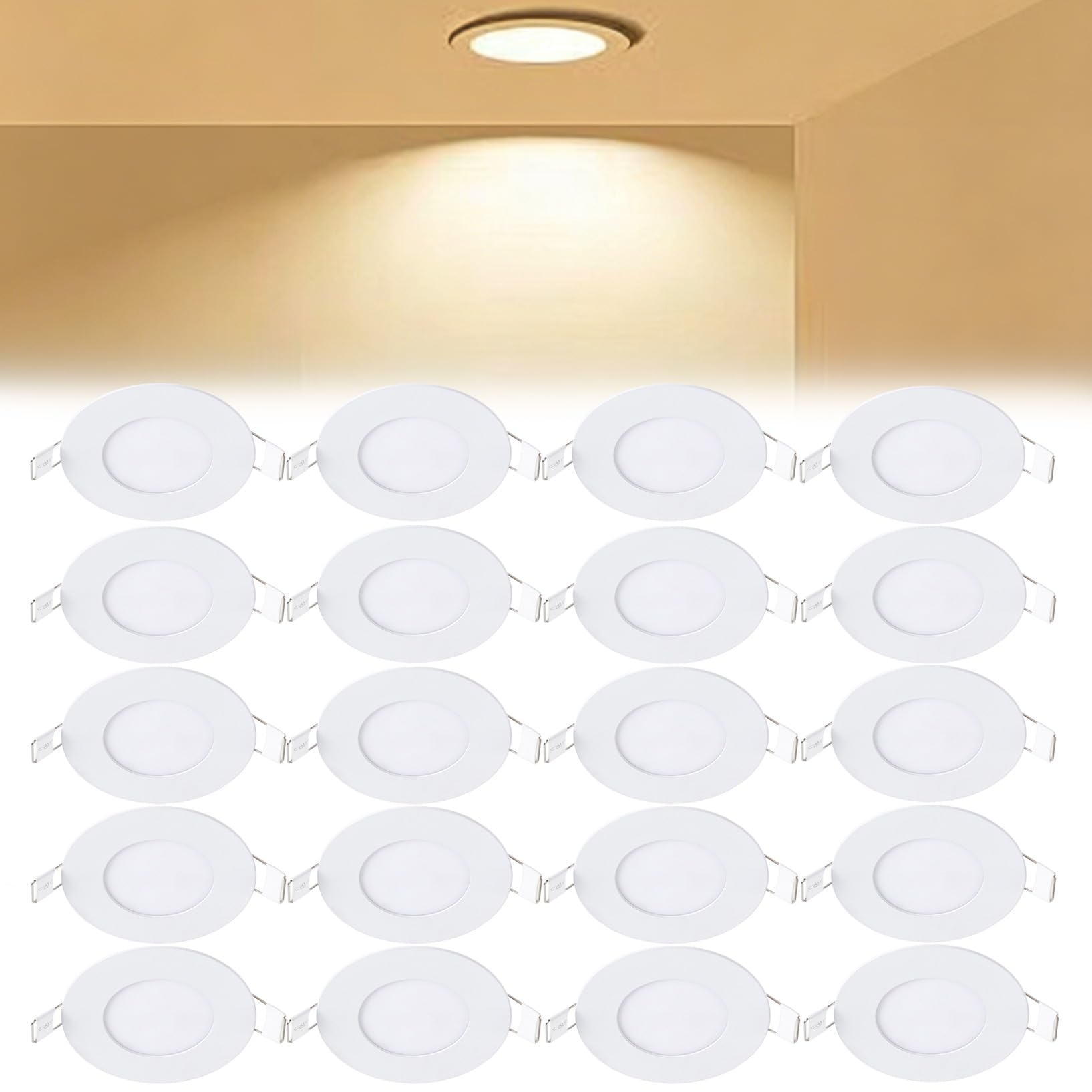 VOGHMOLD 3W Ultra Slim LED Downlight 3 inch, 3000K Recessed Ceiling Light, Cut Φ70-75mm, AC85-265V Flush Mount Spotlights Aluminum Round Panel Lights for Office Hallway, 20 Pack