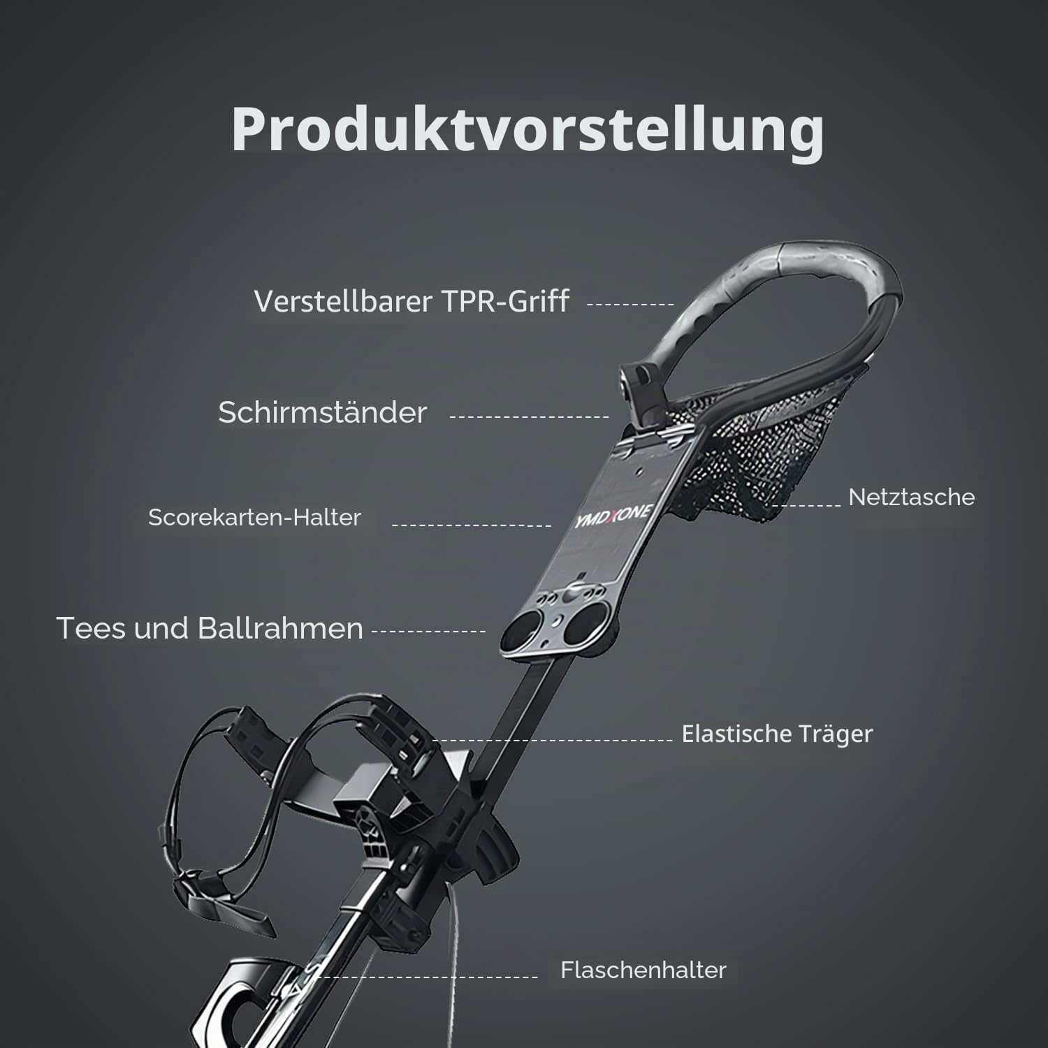 3 Rad Golf Trolley mit verstellbarem Griff: Klappbares Design, Netzaufbewahrungstasche, leichter Handwagen mit Halterung für Scorecard und Flasche. Kompakt für einfache Lagerung und Transport