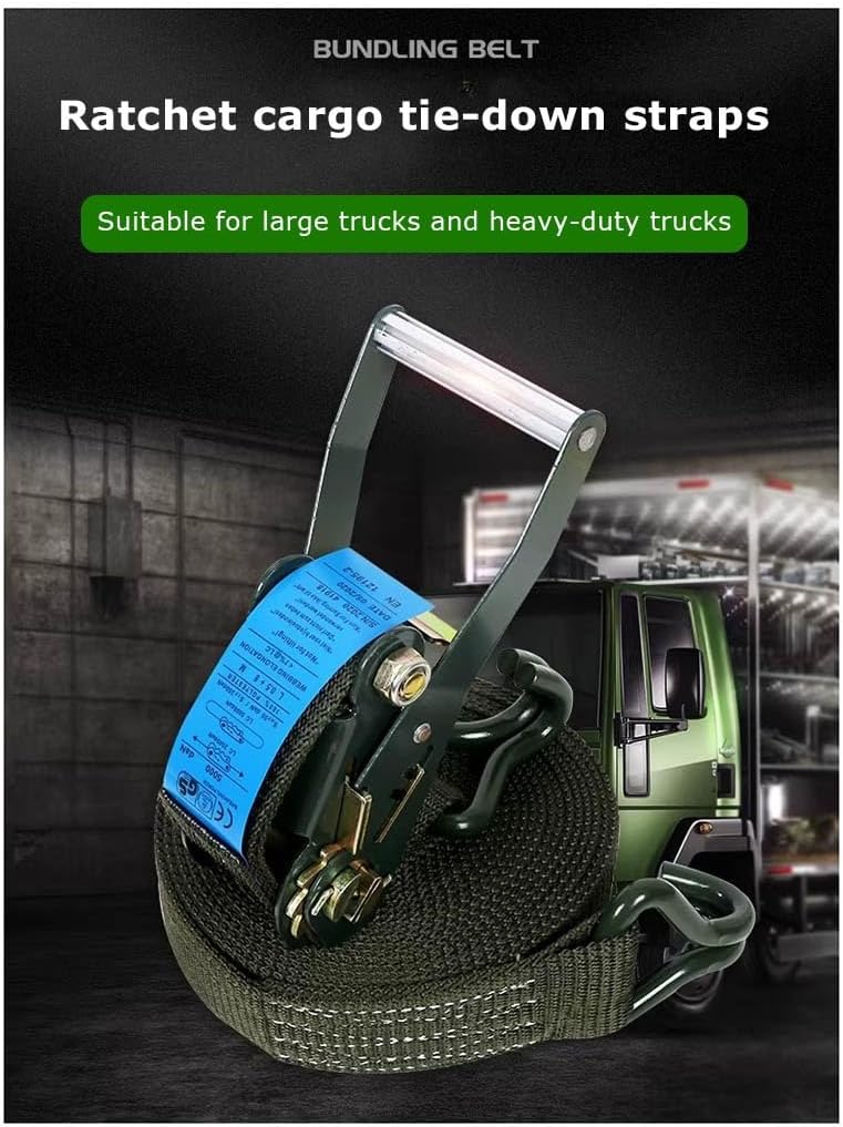 2PCS Ratchet Straps with Hooks 3.8CM/5CM Heavy Duty Ratchet Straps 1700lb Break Strength Ratchet Tie Down Straps for Motorcycle Trucks Trailer Cargo (Green)(W5cm/1.96in,L2m/78.7in)