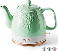 Vista 11 de Toptier Tetera Eléctrica de Cerámica, Hierve Agua Rápidamente y Fácilmente, Base Giratoria Desmontable y Protección contra Hervido en Seco, Apagado