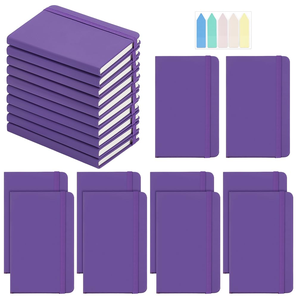 INTERWARM 20 Pack Pocket Small Notebooks Bulk, 3.7x5.6 Inch Hardcover College Ruled Lined Journals Mini Journal Notepad with 100Pcs Sticky Notes for Writing Work Office Supplies, Dark Violet