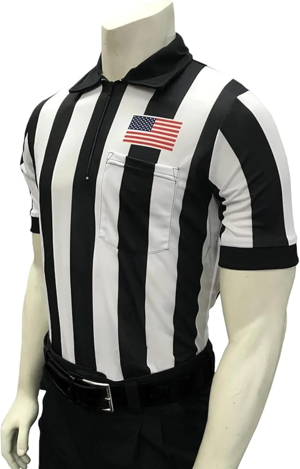 Smitty USA-109 Men's Short Sleeve Football Referee Shirt with 2 1/4 inch Stripes & USA Flag Sublimated NFHS College