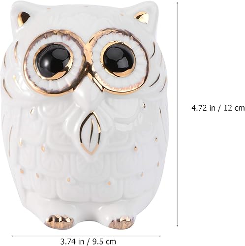 Miniatura 2 de Alcancía Búho monedero de cerámica ahorro de dinero adorno de escritorio para estudiantes Navidad cumpleaños favor (blanco)